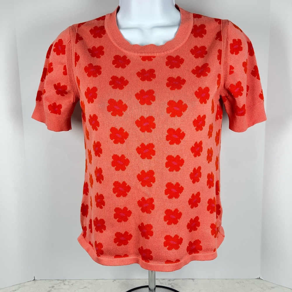 Floral Patterned Women's Sweater - Coral and Red